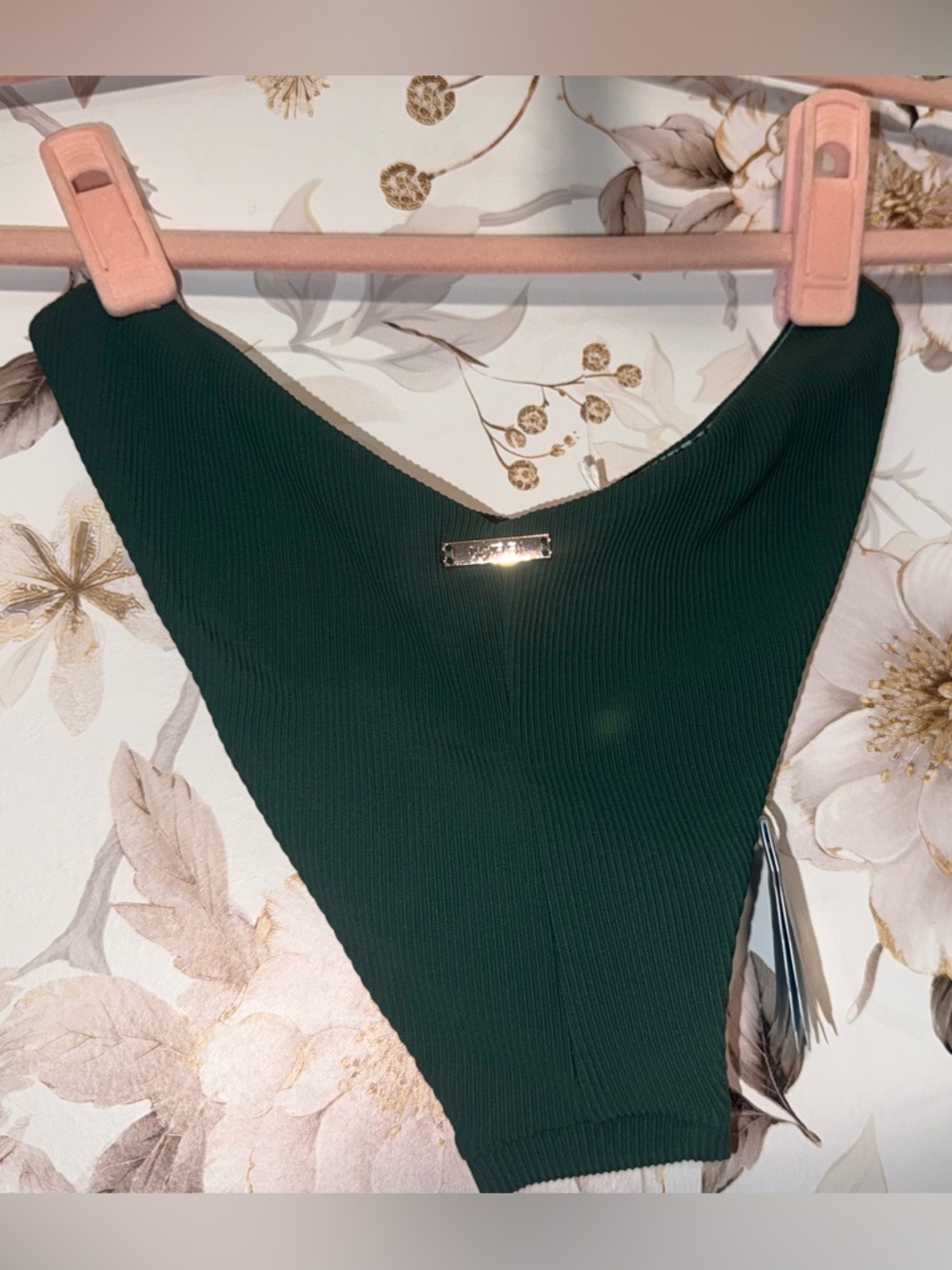 POPFLEX Dark Green Ribbed High-Cut Bikini Bottom - Picture 2 of 5
